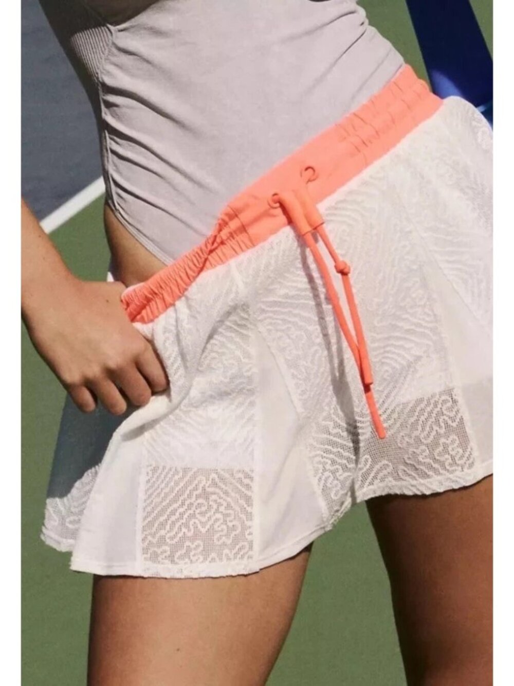 ☀️ FP Movement White Good Sport Geometric Mesh Pleated Tennis Skort S NWT